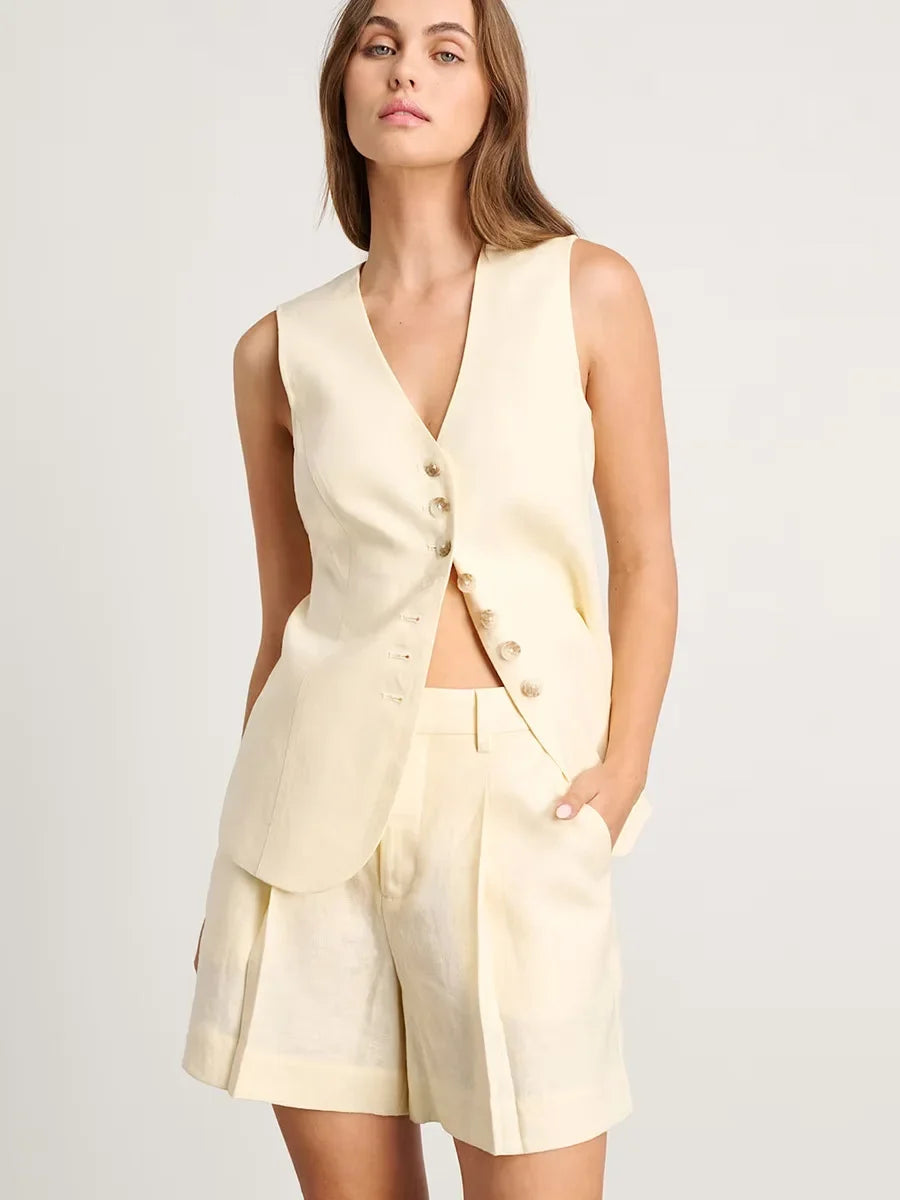 WOLFEEL CASUAL COTTON AND LINEN SET - VEST AND SHORTS