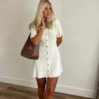 ELEGANT WHITE KNITTED MINI DRESS SOLELII