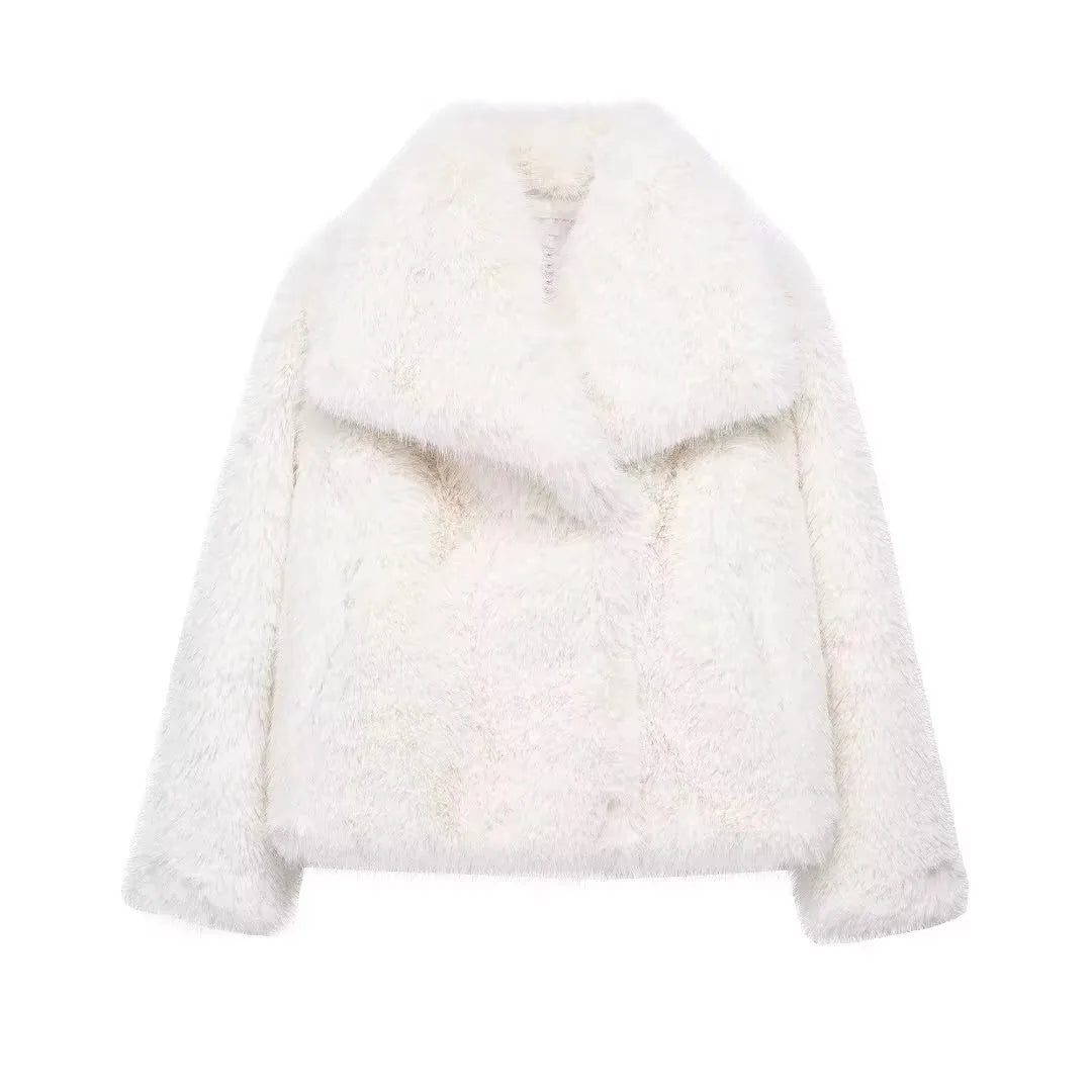 FAUX FUR COAT WITH LAPEL COLLAR