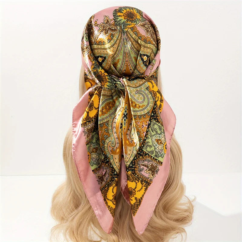 SATIN PRINT MULTIFUNCTIONAL SQUARE SCARF