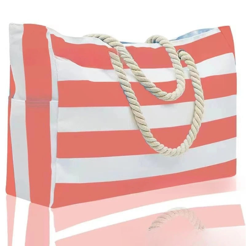 STRIPED CANVAS BEACH STORAGE BAG