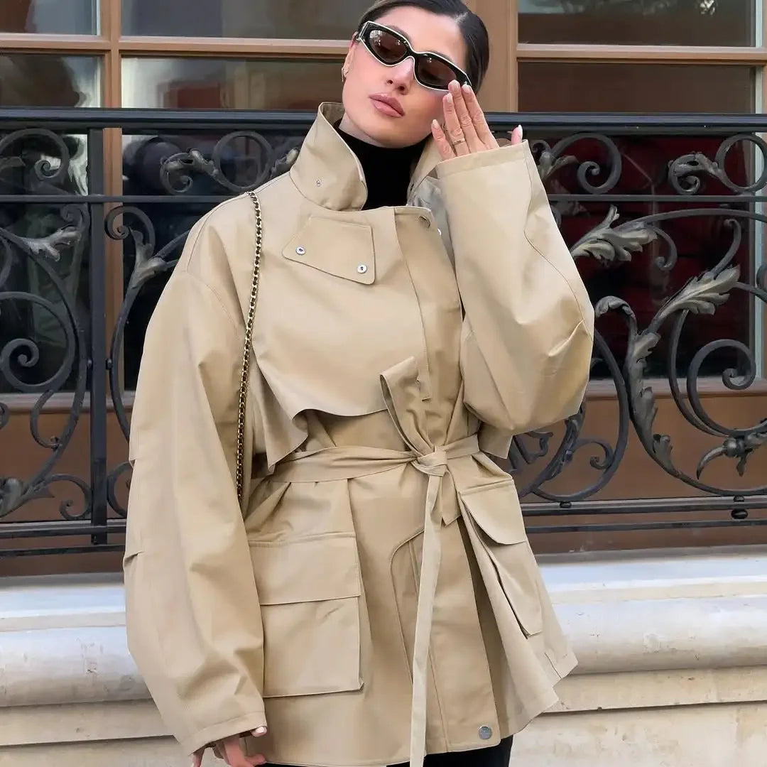 KHAKI TRENCH COAT WITH BELT