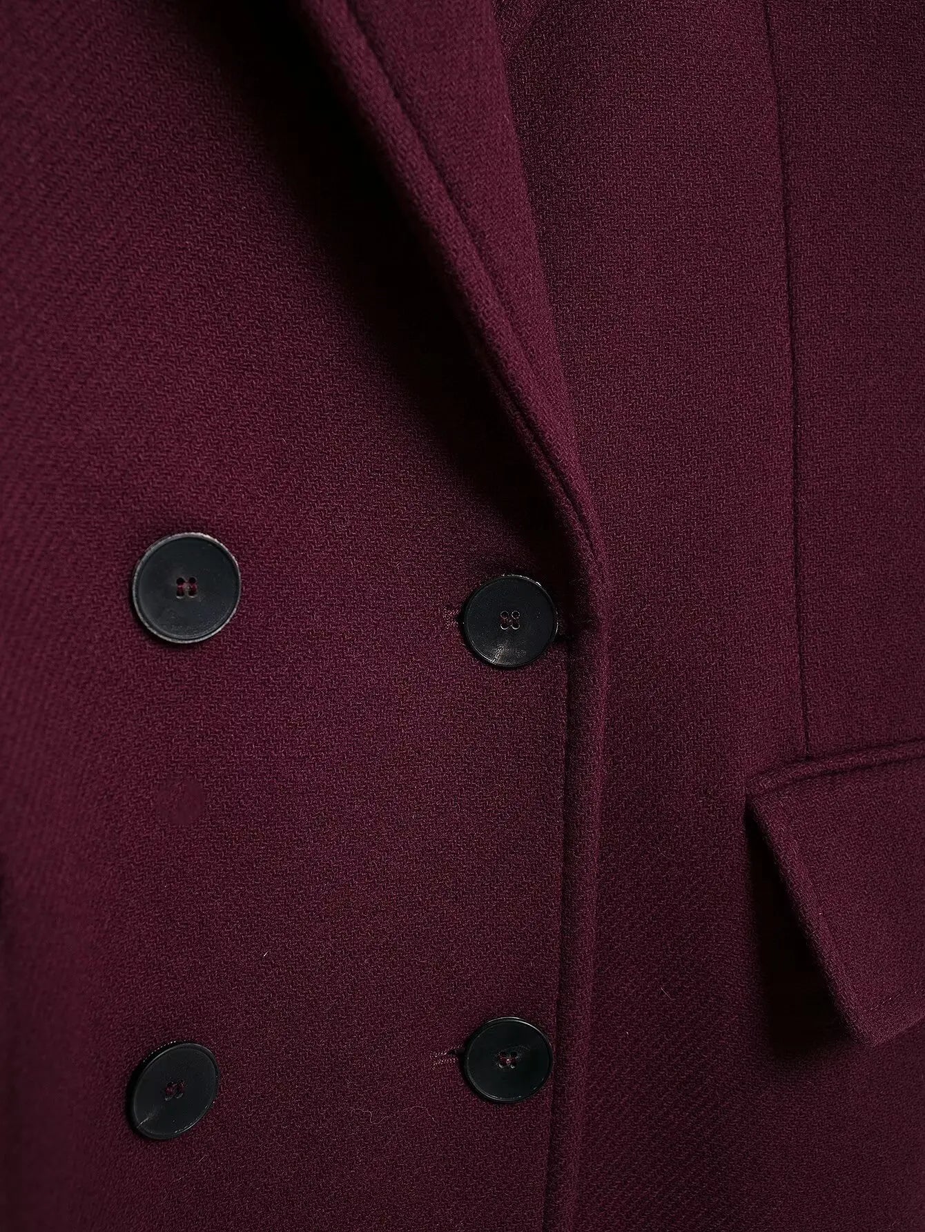 LONG BURGUNDY DOUBLE-BREASTED WOOL COAT