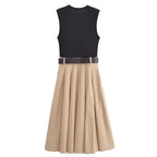 WOMEN'S PLEATED MIDI DRESS WITH BELT SLEEVELESS SOLELII