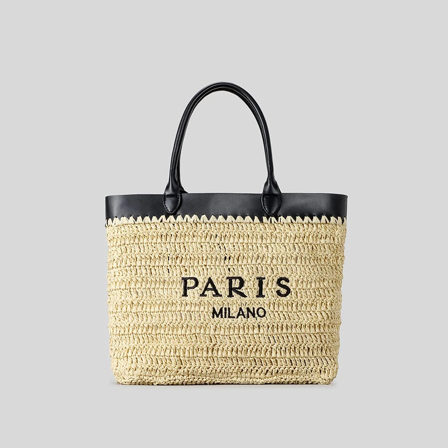 LUXURY PATCHWORK STRAW BAG FOR SUMMER BEACH
