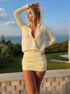 SHEER PATCHWORK MINI BODYCON DRESS SOLELII