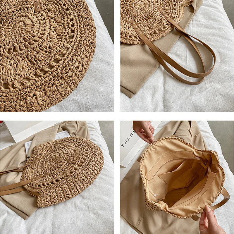 ROUND WOVEN STRAW SHOULDER BAG