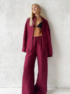 CASUAL LAPEL BLOUSE AND PANTS SET SOLELII