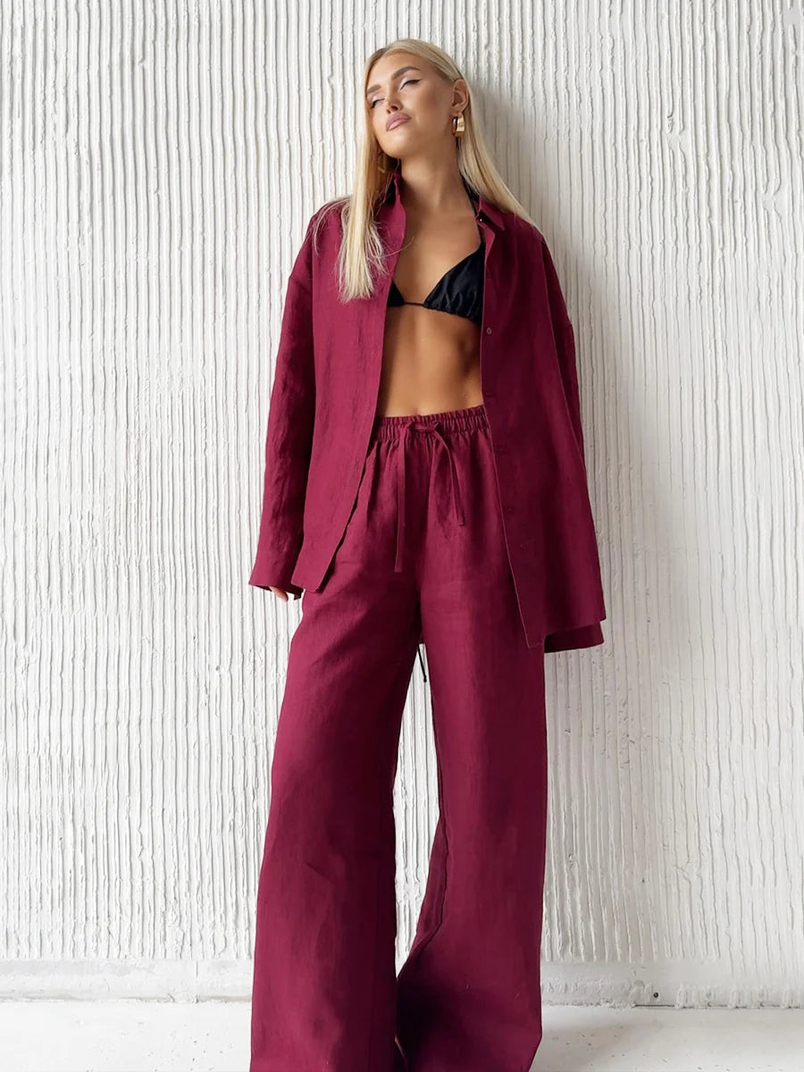 Casual revers blouse en broek set
