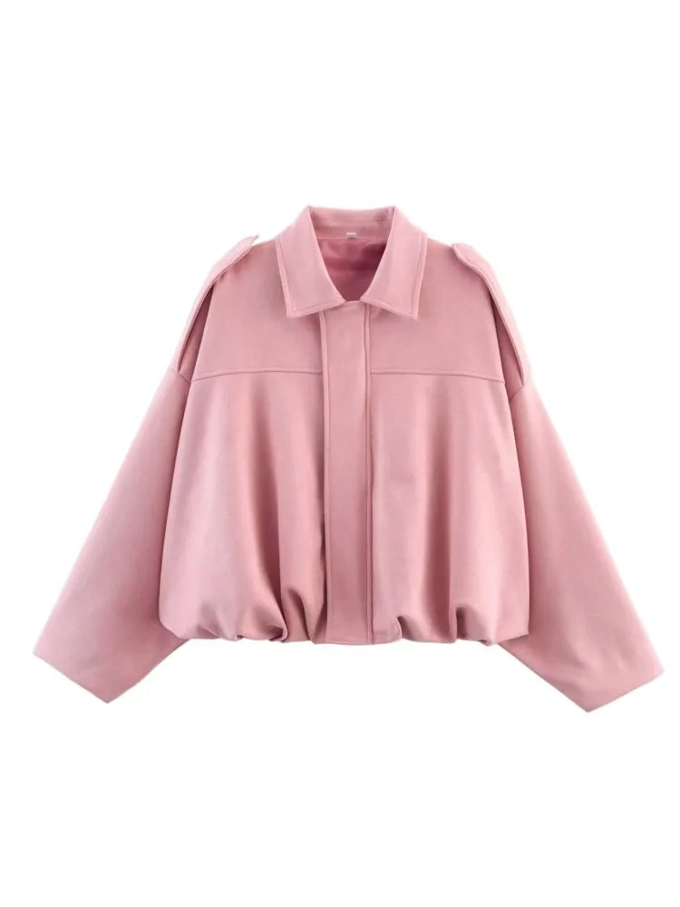 WOMEN'S FAUX SUEDE LOOSE BOMBER JACKET WITH ZIPPER