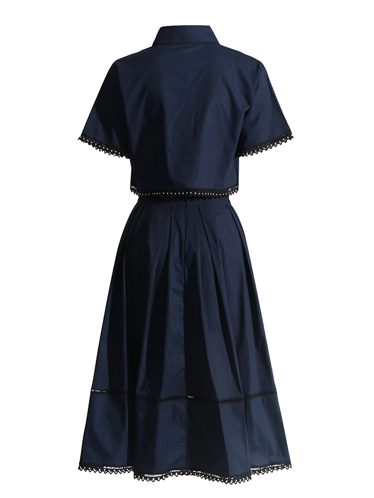 SHORT-SLEEVED SHIRT WITH COLLAR AND HIGH-WAISTED A-LINE SKIRT SET