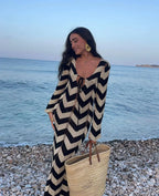 WOMEN'S STRIPED KNIT MAXI DRESS LACE-UP SOLELII