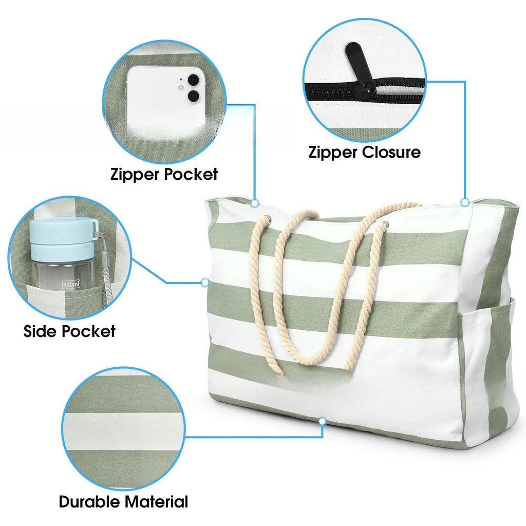 STRIPED CANVAS BEACH STORAGE BAG