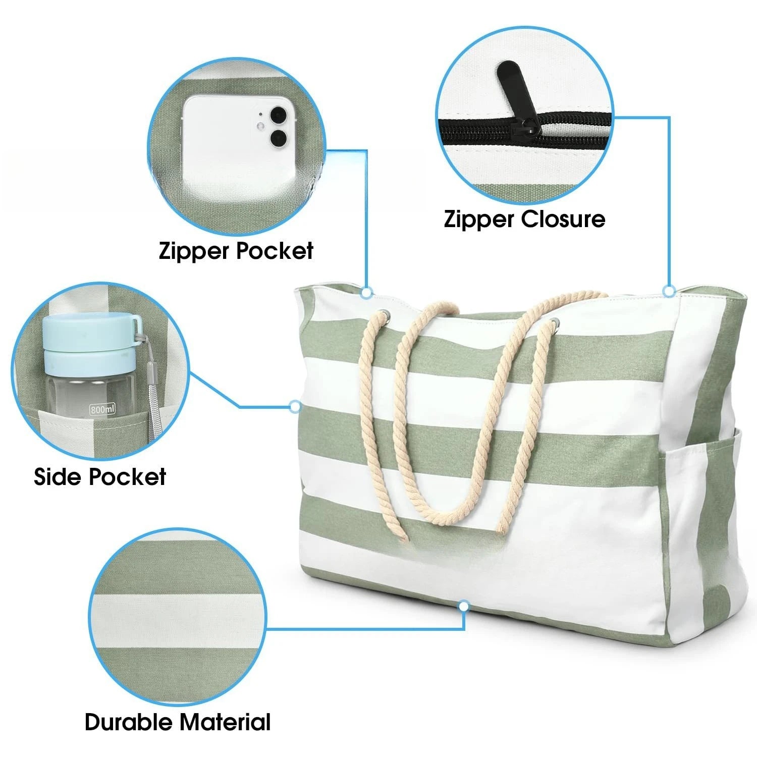 STRIPED CANVAS BEACH STORAGE BAG