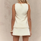 STYLISH WOMEN'S SQUARE NECK BUTTON SKIRT SET1 SOLELII