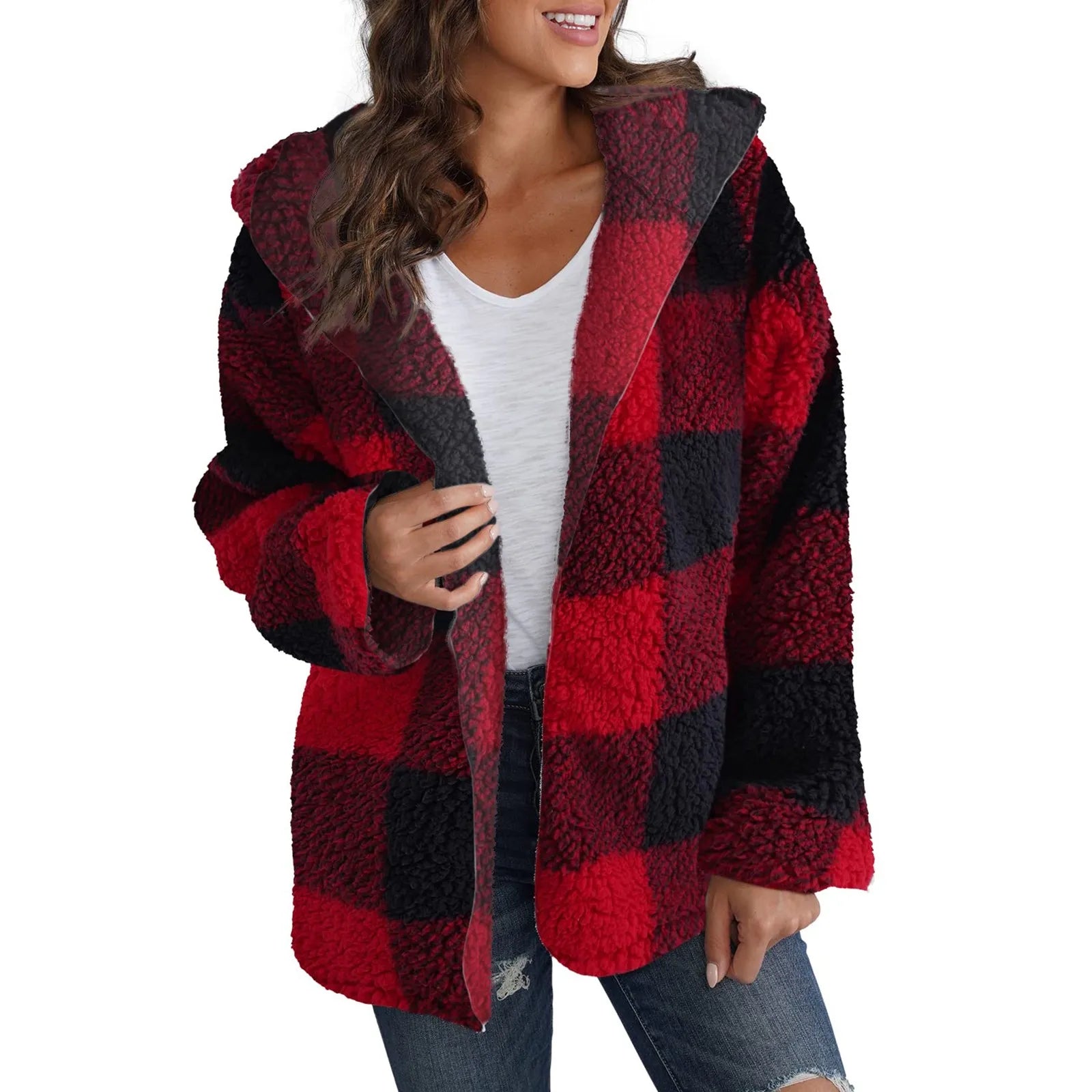 PLAID HOODED ZIPPER JACKET