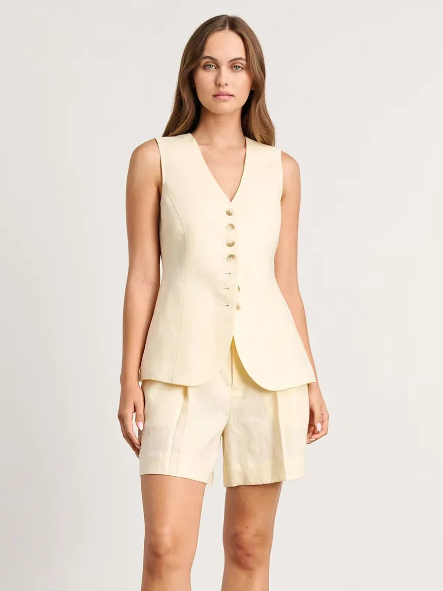 WOLFEEL CASUAL COTTON AND LINEN SET - VEST AND SHORTS