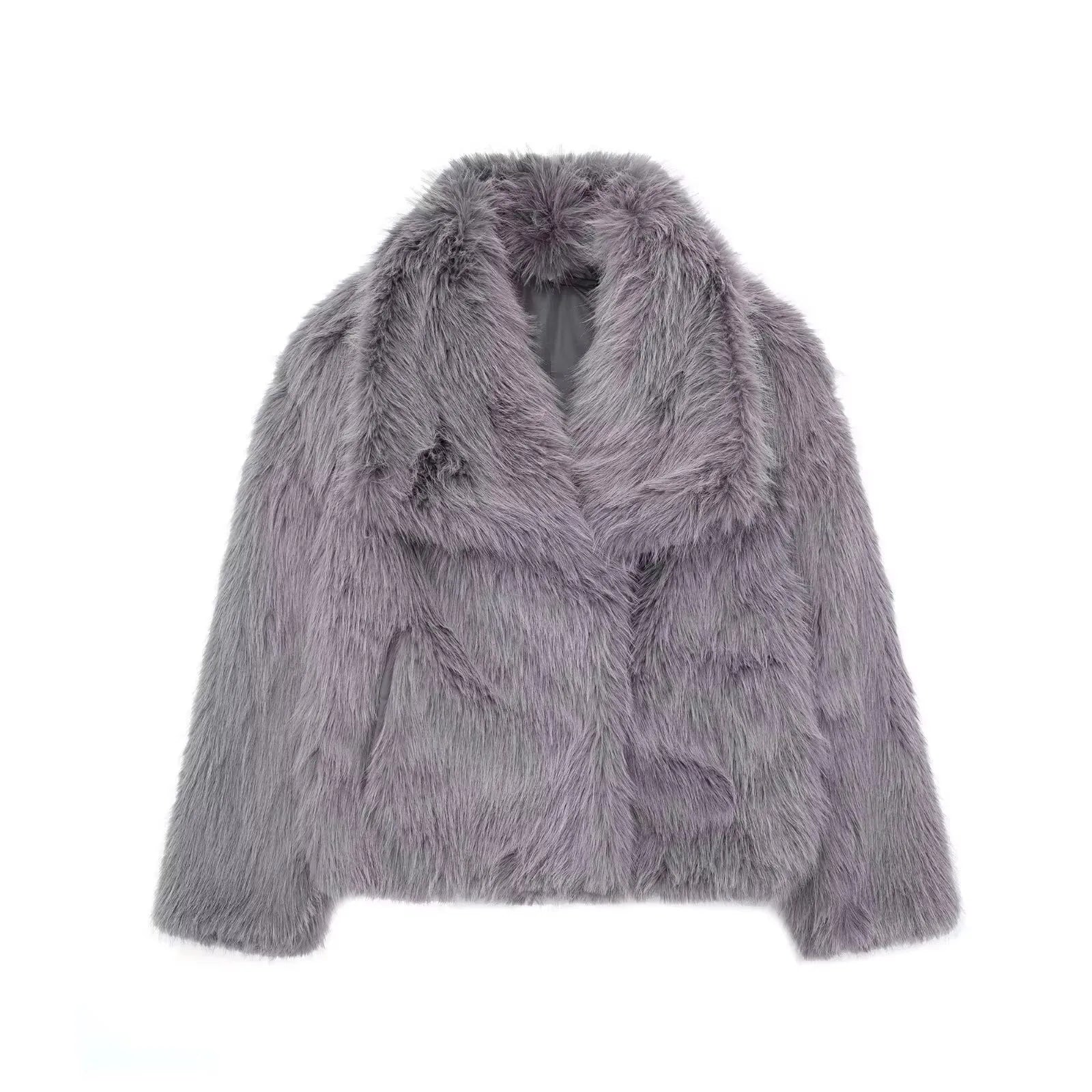 FAUX FUR COAT WITH LAPEL COLLAR