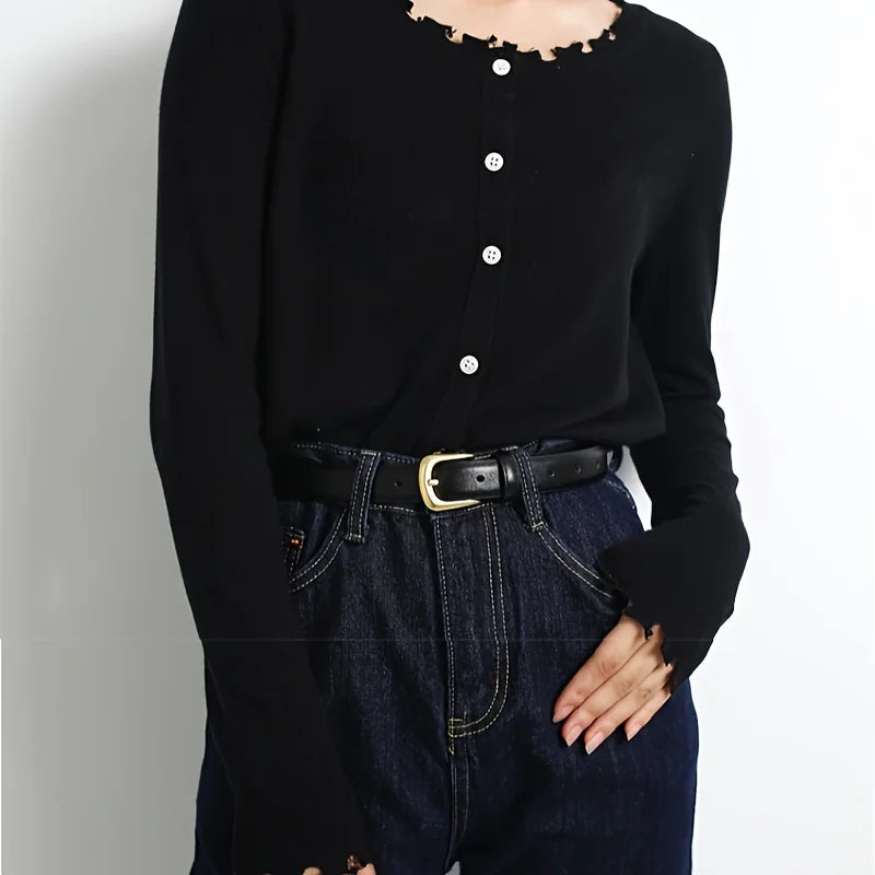 BLACK JEANS BELT WITH DECORATIVE BUCKLE