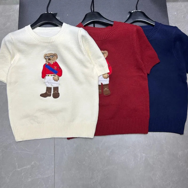 EUROPEAN STYLE LUXURY BEAR KNIT SHORT SLEEVE TOP