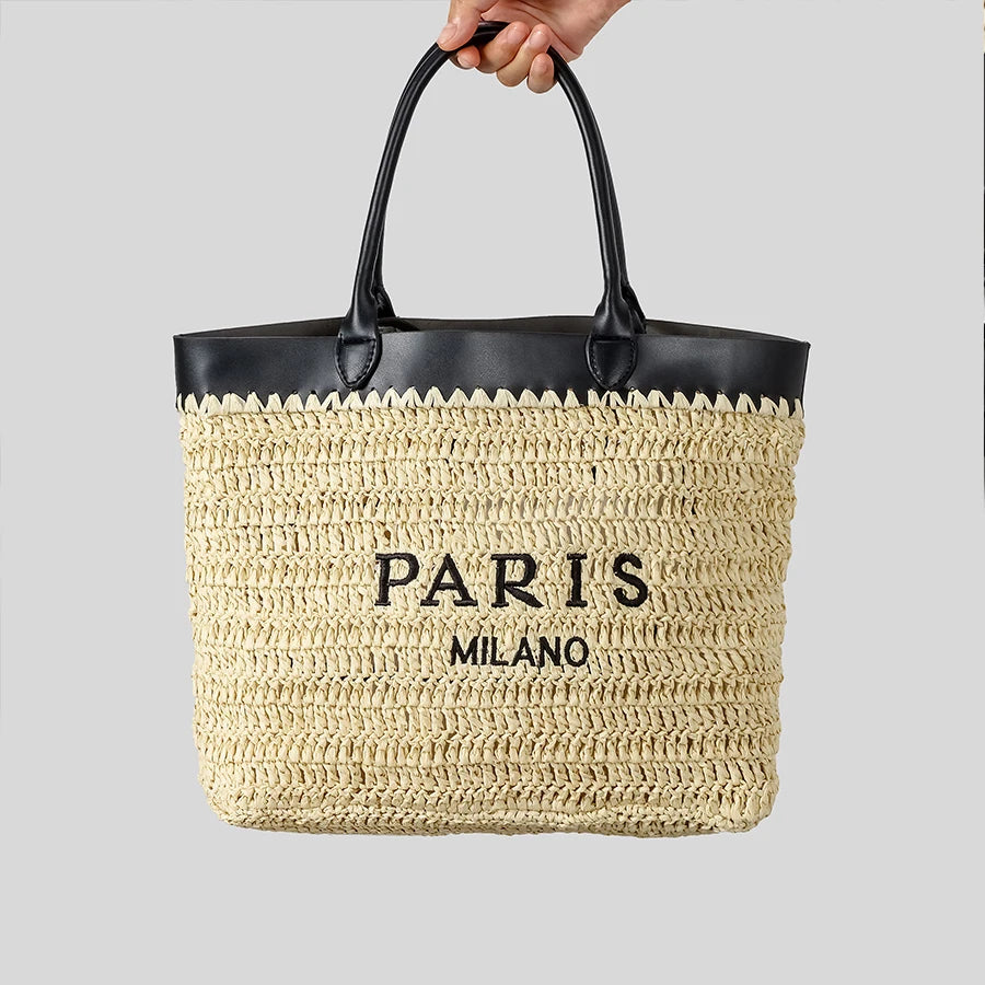 LUXURY PATCHWORK STRAW BAG FOR SUMMER BEACH
