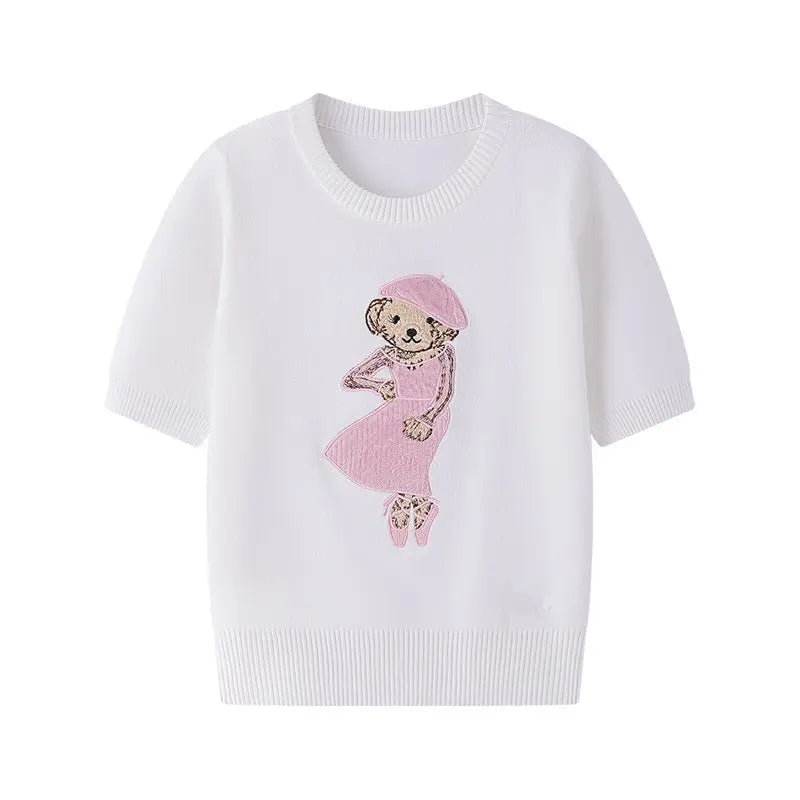 EUROPEAN STYLE LUXURY BEAR KNIT SHORT SLEEVE TOP
