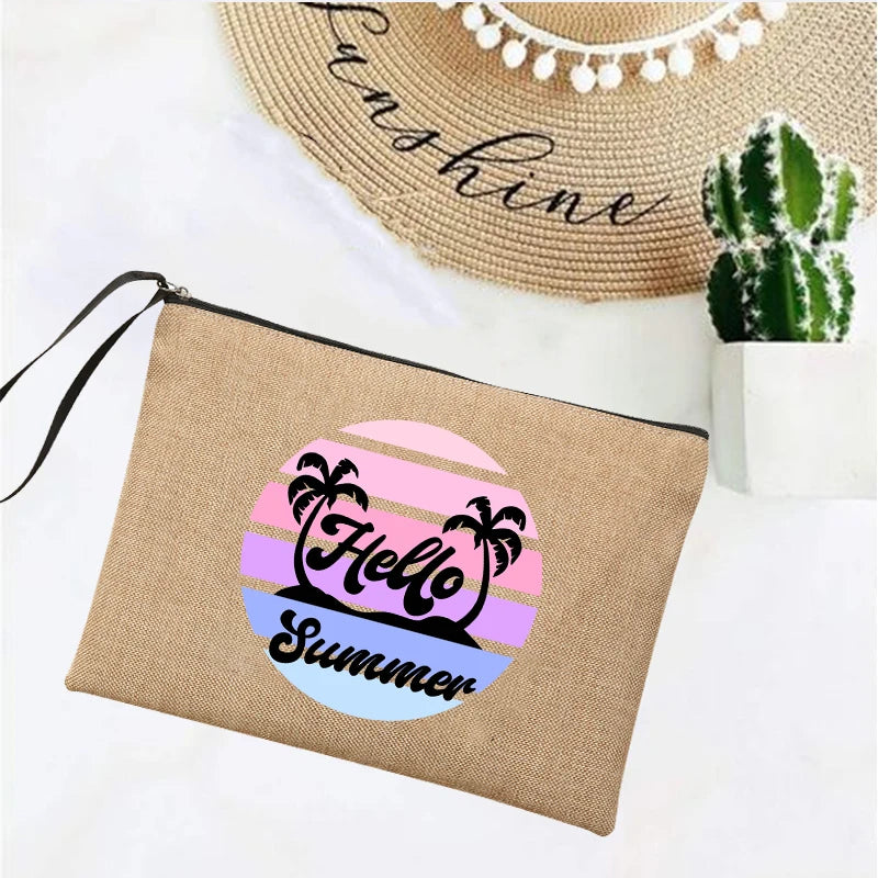 LINEN TRAVEL CLUTCH WITH ZIPPER