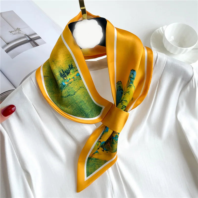 SATIN SILK PRINT NECKERCHIEF SCARF