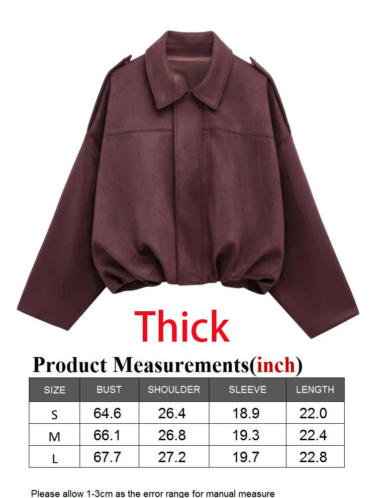 WOMEN'S FAUX SUEDE LOOSE BOMBER JACKET WITH ZIPPER