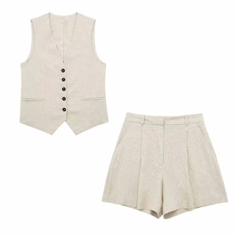 VINTAGE COTTON LINEN SHORTS SET