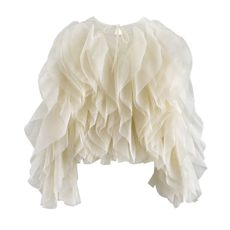 BLOUSE EN MOUSSELINE À VOLANTS AVEC MANCHES LANTERNE