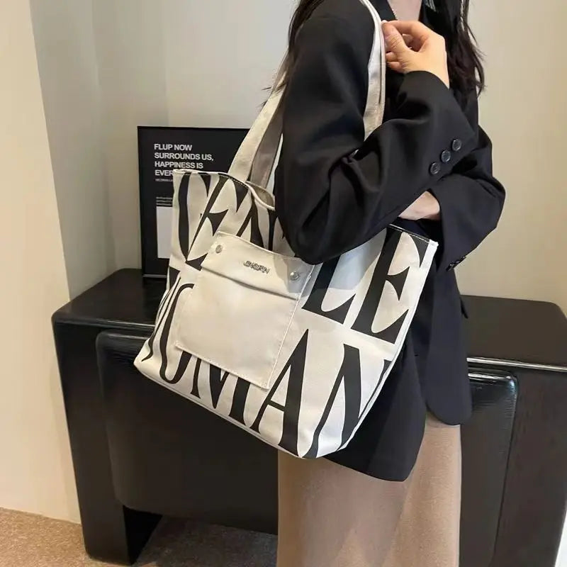 SINGLE SHOULDER LETTER TOTE BAG