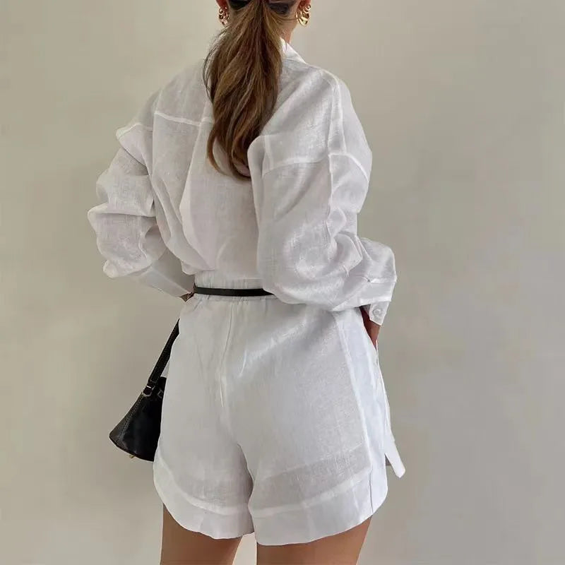 CASUAL TWEEDELIGE SHORTS EN SHIRT SET 