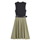 WOMEN’S PLEATED PATCHWORK BELTED MIDI DRESS Test