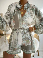 CASUAL SET FLORAL SHIRT WITH BELT SOLELII