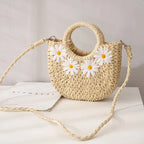 HANDWOVEN HALF-MOON STRAW BASKET BAG SOLELII