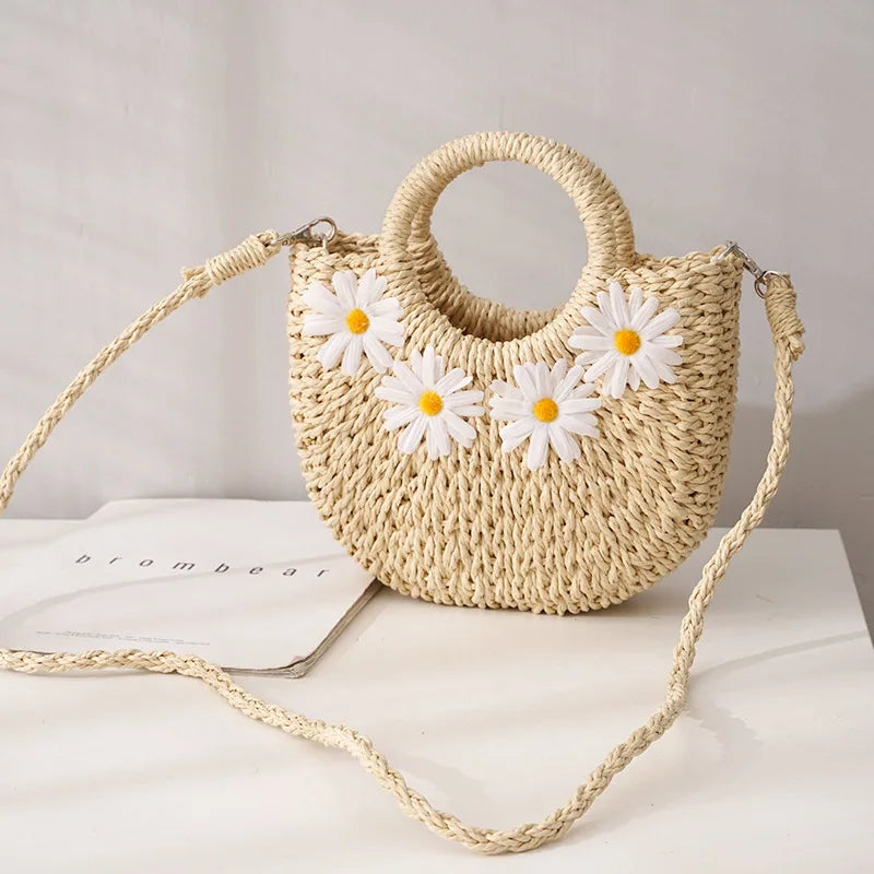 HANDWOVEN HALF-MOON STRAW BASKET BAG