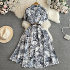 INK PRINT WAISTED MIDI DRESS SOLELII