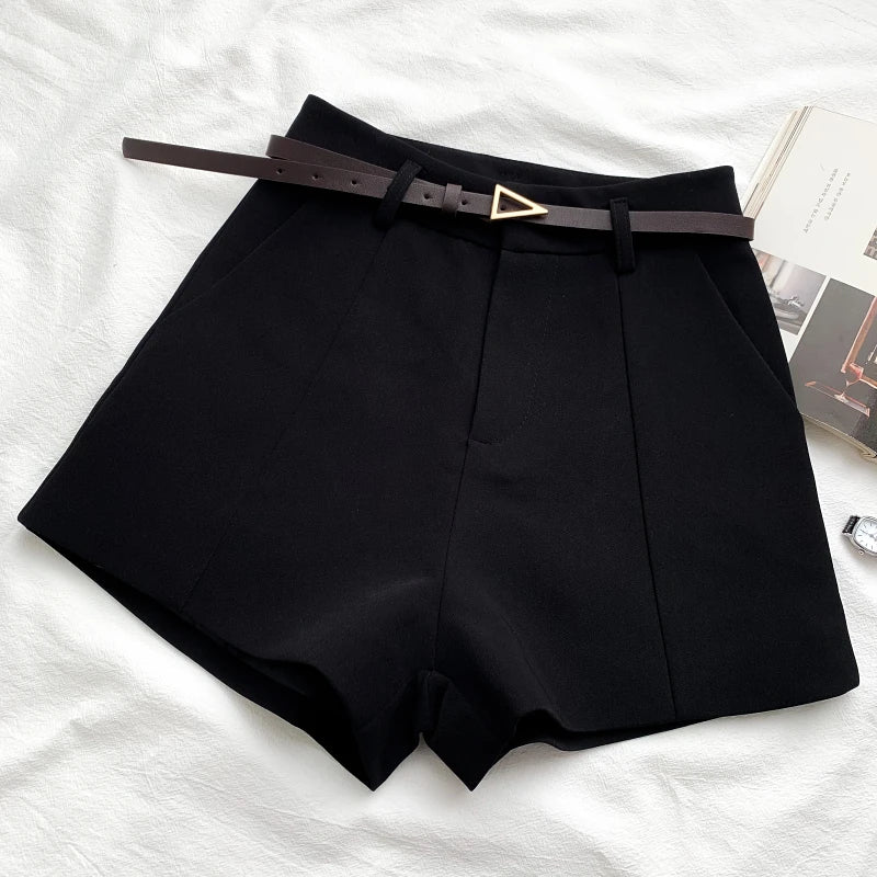 A-LINE HIGH WAIST CASUAL SHORTS WITH BELT