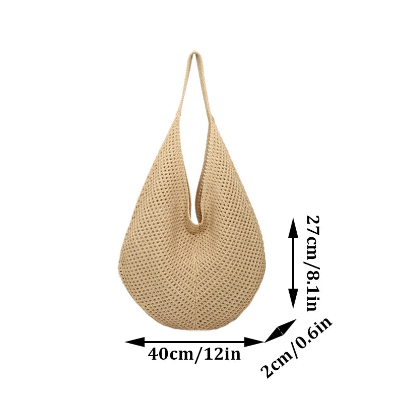 BOHEMIAN KNIT STRAW ZIPPER TOTE