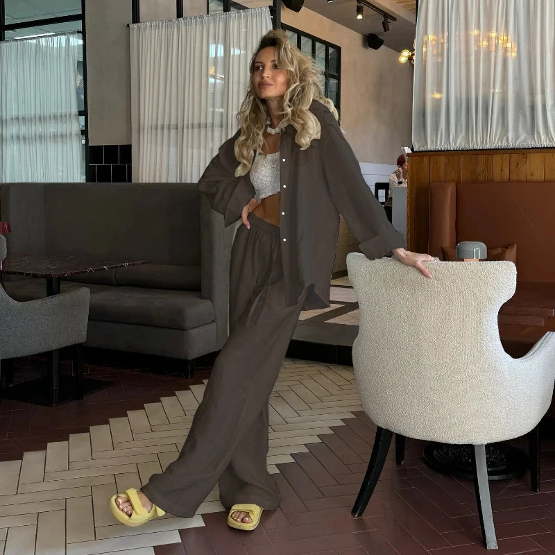 Casual revers blouse en broek set