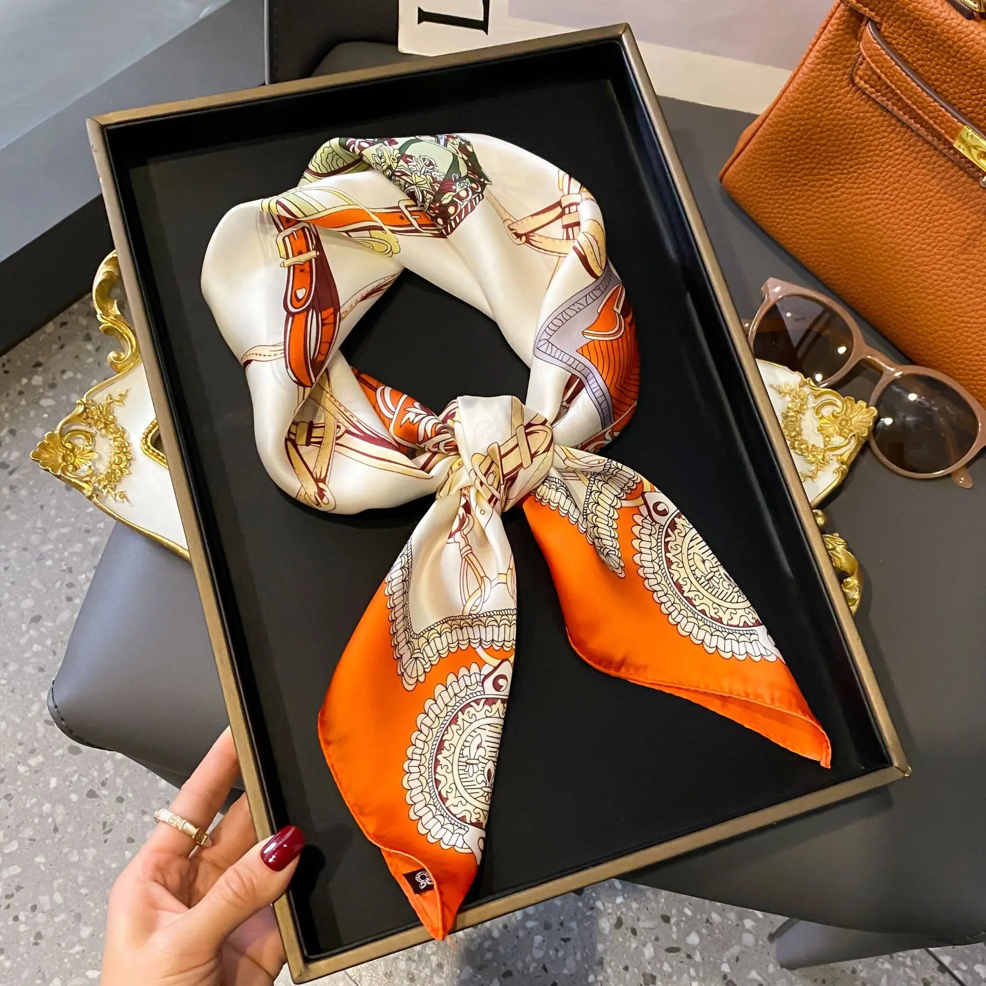 NORDIC STYLE FAUX SILK SQUARE SCARF