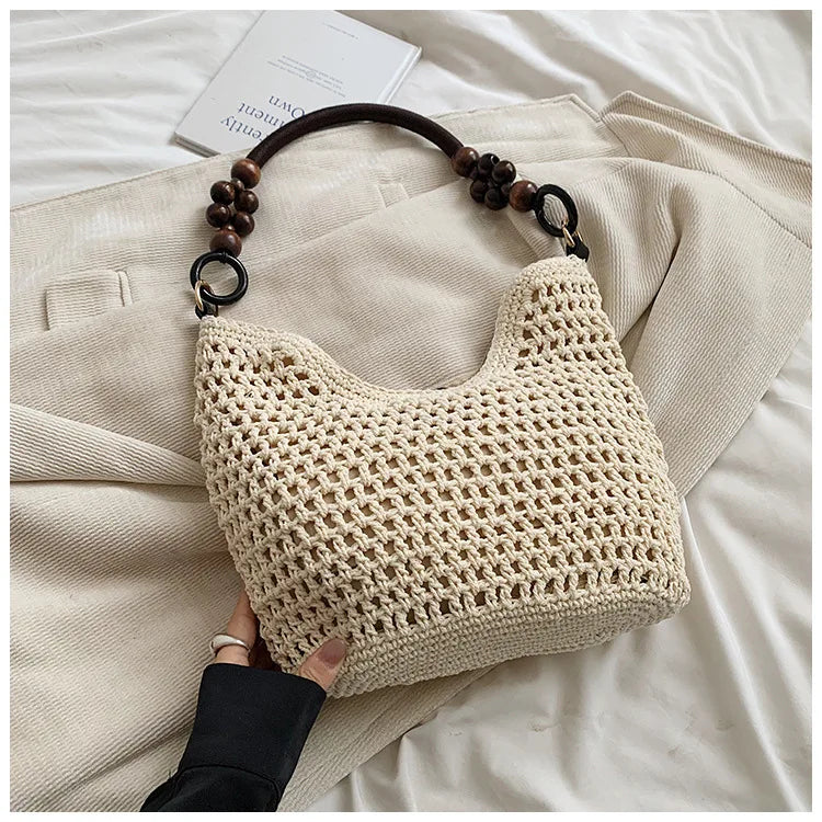 KNIT MESH BUCKET SHOULDER BAG