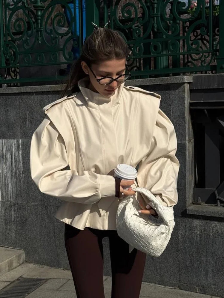 CROPPED APRICOT TRENCH COAT WITH BELT