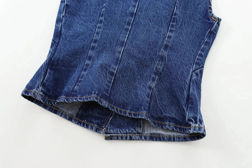 SHORT DENIM VEST WITH V-NECK