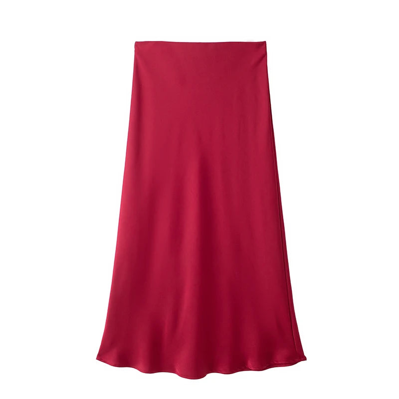HIGH-WAISTED SATIN MIDI SKIRT