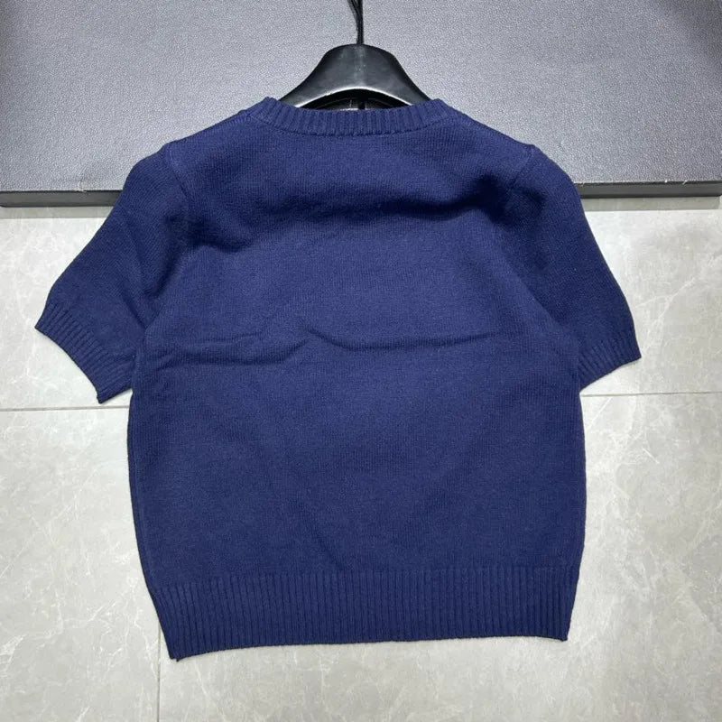 EUROPEAN STYLE LUXURY BEAR KNIT SHORT SLEEVE TOP
