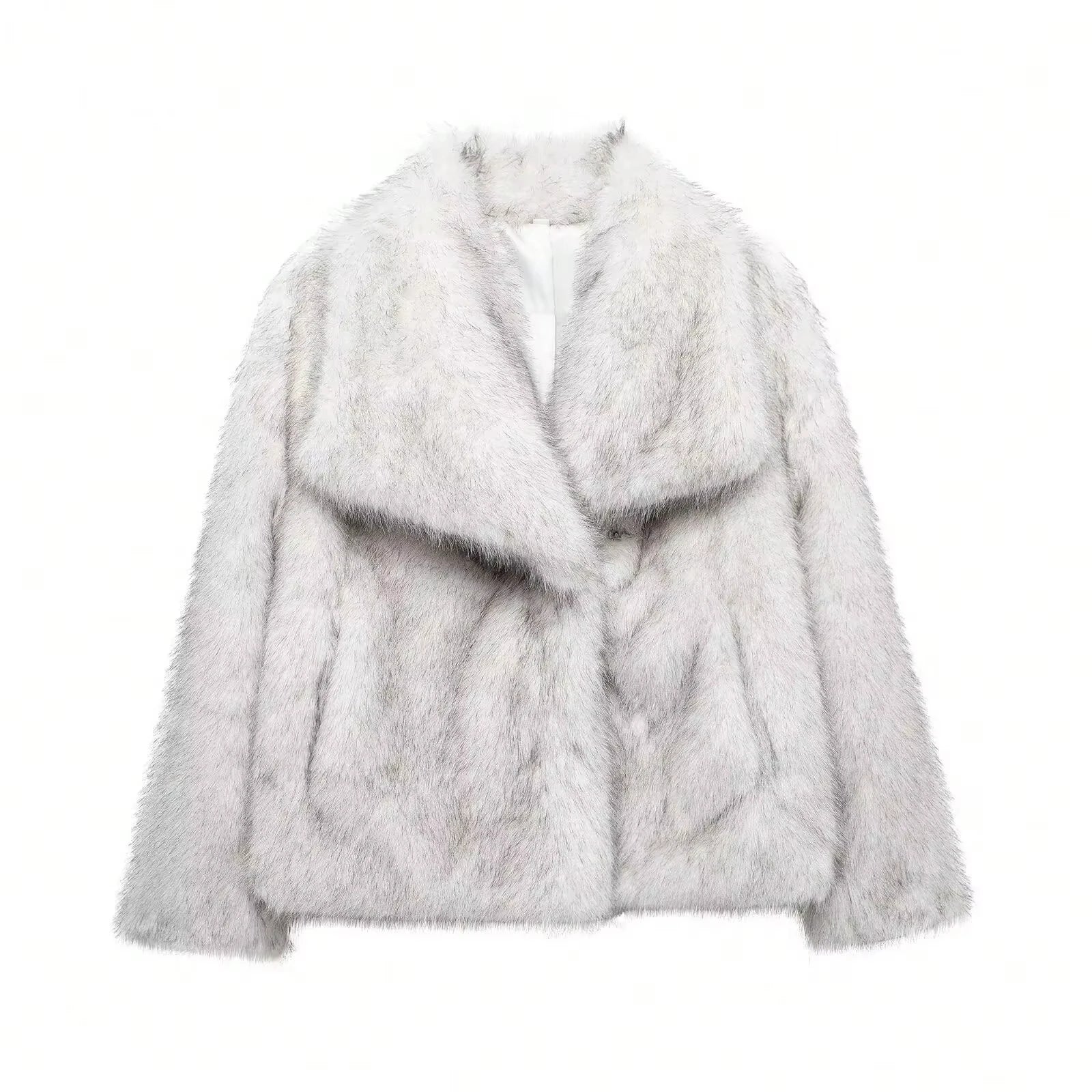 FAUX FUR COAT WITH LAPEL COLLAR