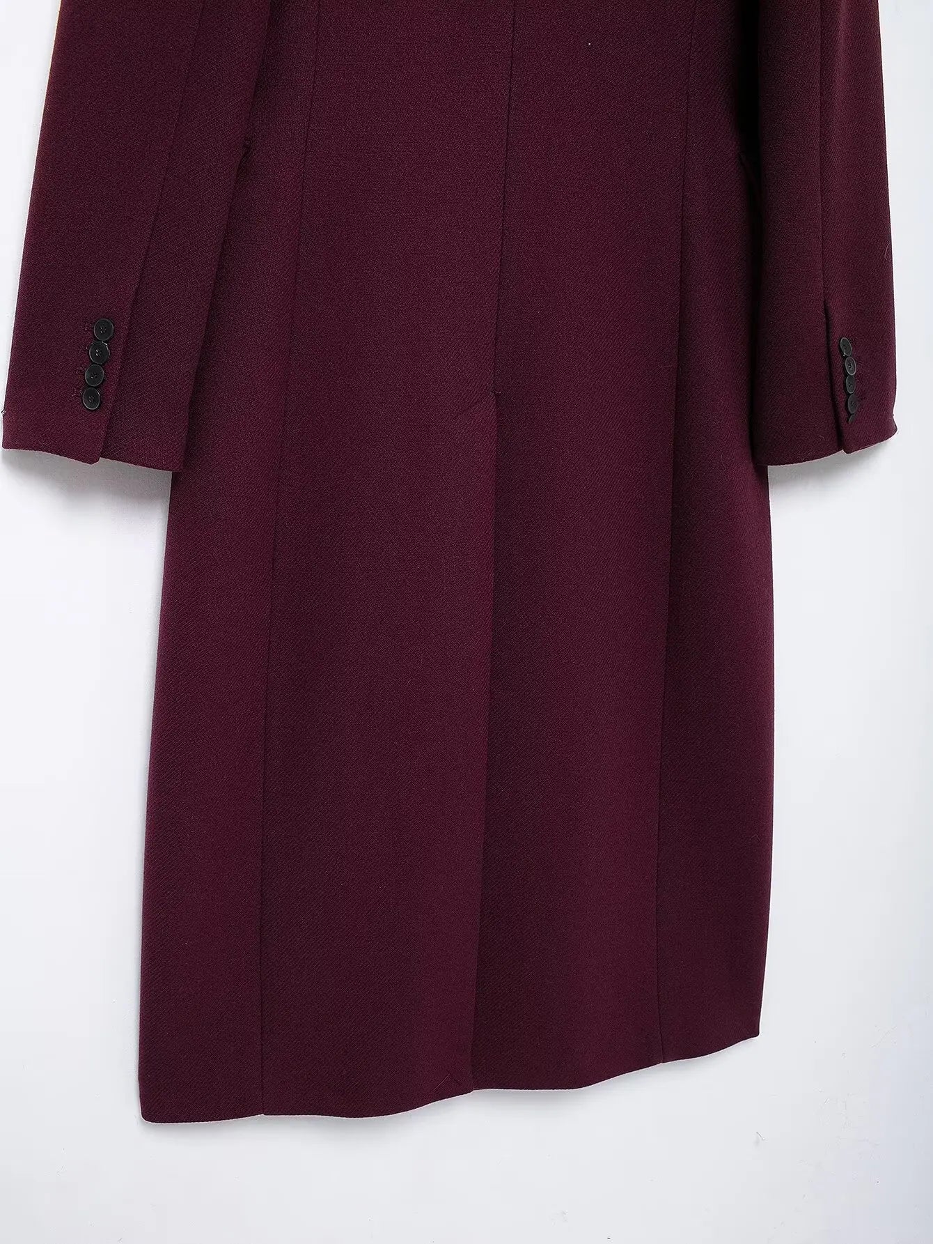 LONG BURGUNDY DOUBLE-BREASTED WOOL COAT