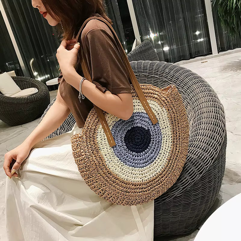 WOVEN ROUND STRAW ZIPPER BAG SOLELII